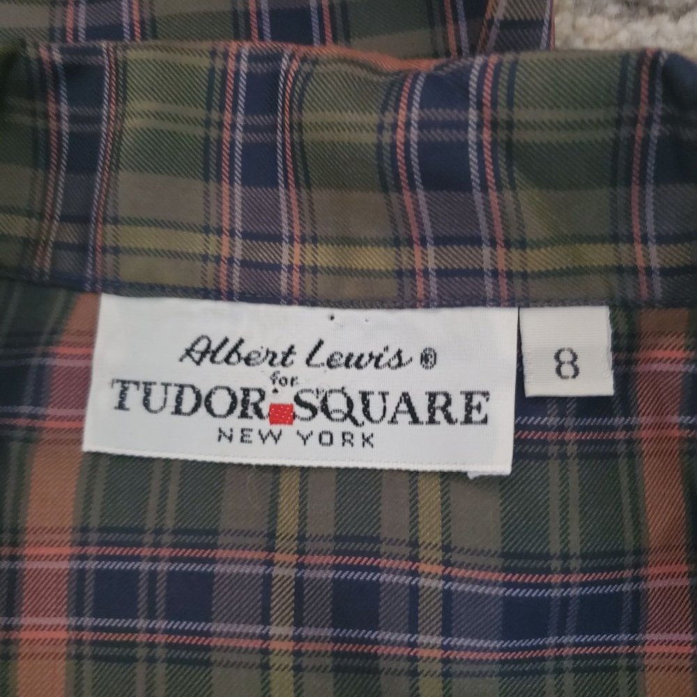 Albert Lewis For Tudor Square Vintage-Retro Green Plaid Long Sleeve Shirt Size 8 - Picture 5 of 12